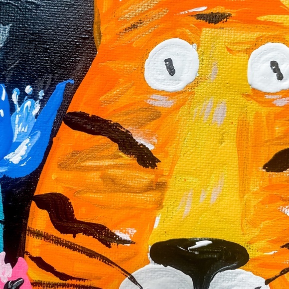 Tiger Painting Wild Original Art Black Canvas Artwork Jungle African Painting - Picture 5 of 12